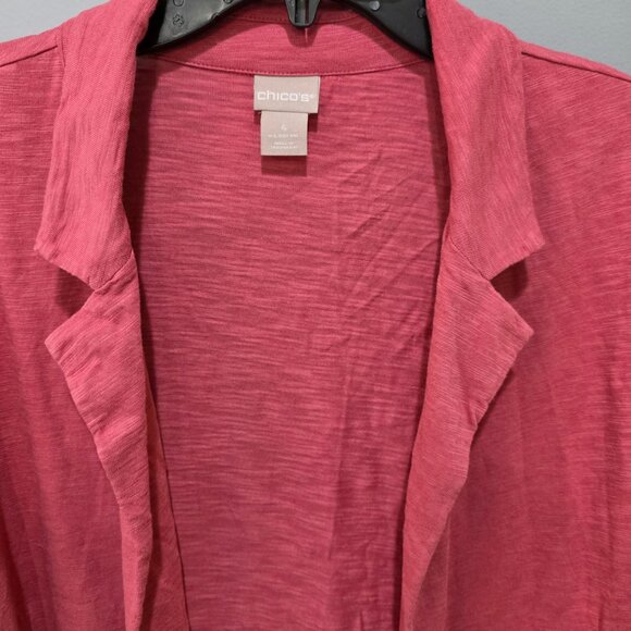 CHICO'S XXL (4) Pink Cotton Modal Open Cardigan Sweater Plus Size Knit Blazer - Picture 2 of 11
